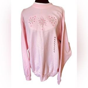 NEW Deadstock MC Sportswear Vintage Y2K Pink Embroidered Snowflake Sweatshirt